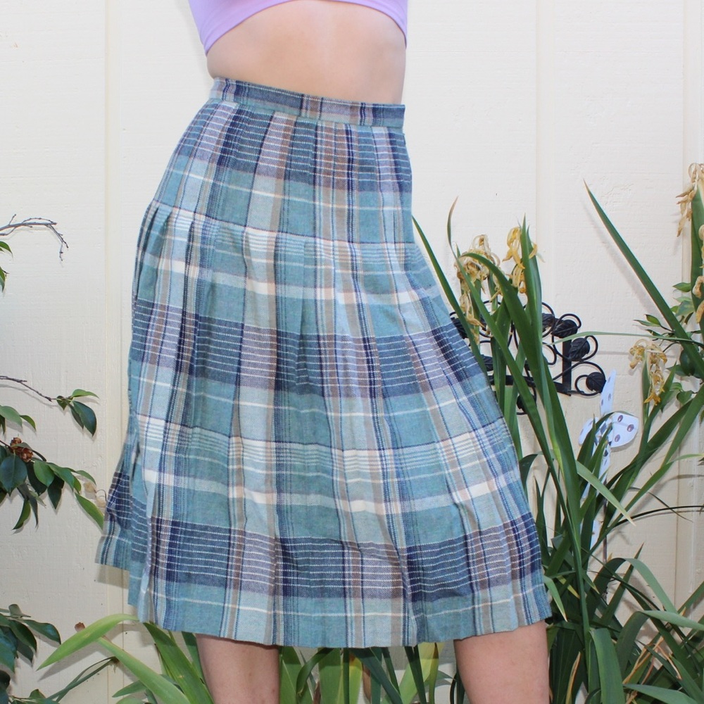 Vintage Dunedin Turquoise Plaid School Midi Skirt